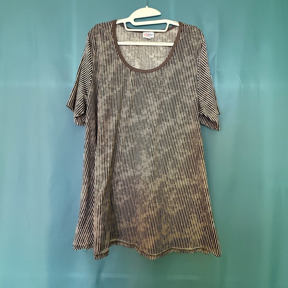 LulaRoe Perfect T Dark Gray White Stripe Top 2X
